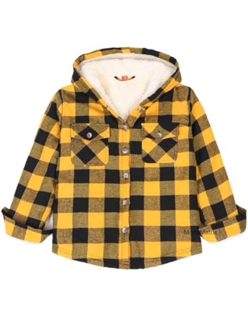 Girls Sherpa Lined Flannel Shacket - Hooded Plaid Button Down Jacket